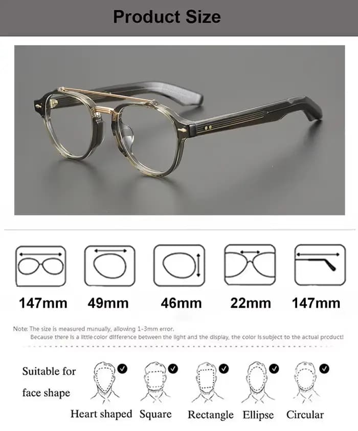 Lunettes ovales à Double faisceau en acétate faites à la main pour hommes