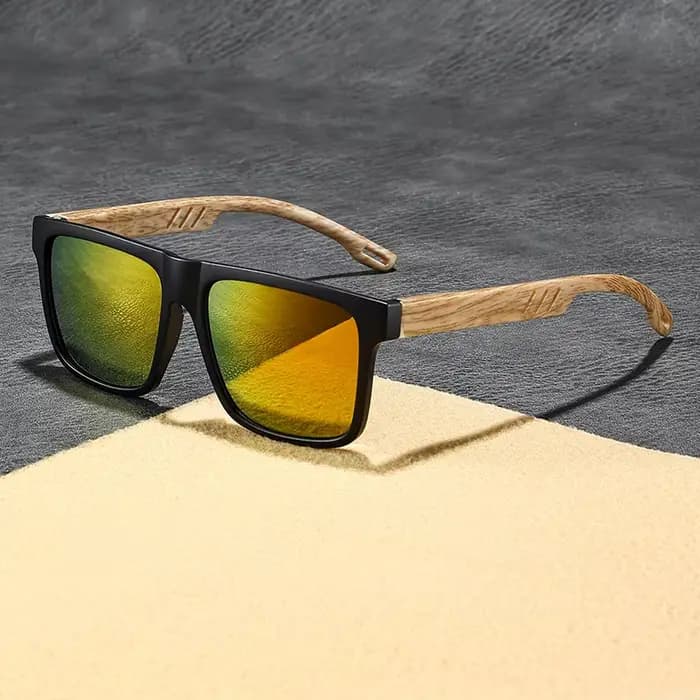 Ensemble de 4 lunettes de soleil style grain de bois – Montures carrées classiques rétro