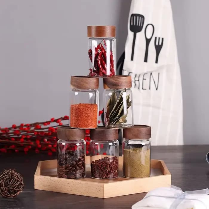 Bocaux en verre pour aliments avec couvercles hermétiques à vis en bois d'acacia, bocaux à épices avec couvercles, organisation pour bocaux, bouteilles et contenants