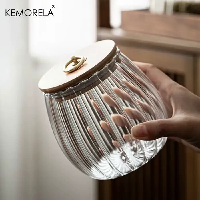 Récipient alimentaire bouteilles de stockage de cuisine pot en verre récipient hermétique Grains thé café grains Grains bonbons pots couvercle en bois conteneurs