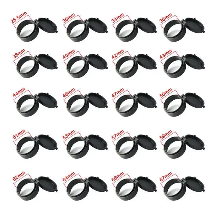 Couvercle d'objectif de portée de fusil, ressort rapide, rabattable, couvercle anti-poussière, capuchon de protection pour diamètre extérieur 25-69mm, lunette de chasse de calibre