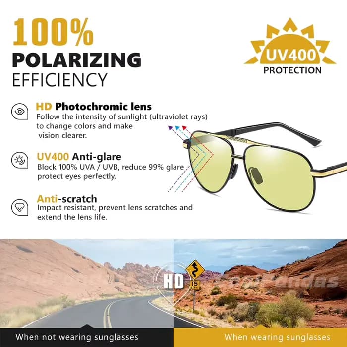 Lunettes de soleil pilote pour hommes lunettes polarisées photochromiques femmes caméléon lunettes de conduite lentille Anti-éblouissement UV400 gafas de sol hombre
