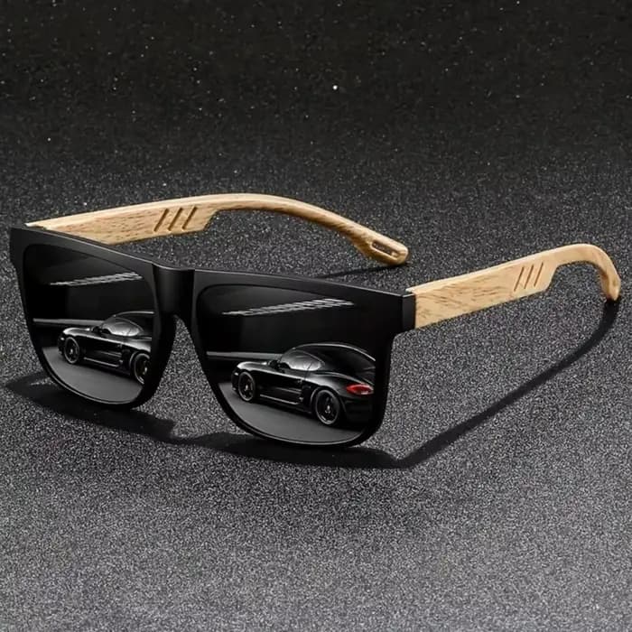 Lunettes de soleil carrées avec monture en bois de bambou