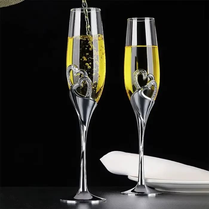 Ensemble de verres à Champagne pour mariage, 2 pièces, verres à flûte à griller avec bords en cristal, décoration de cœurs, gobelet à boisson