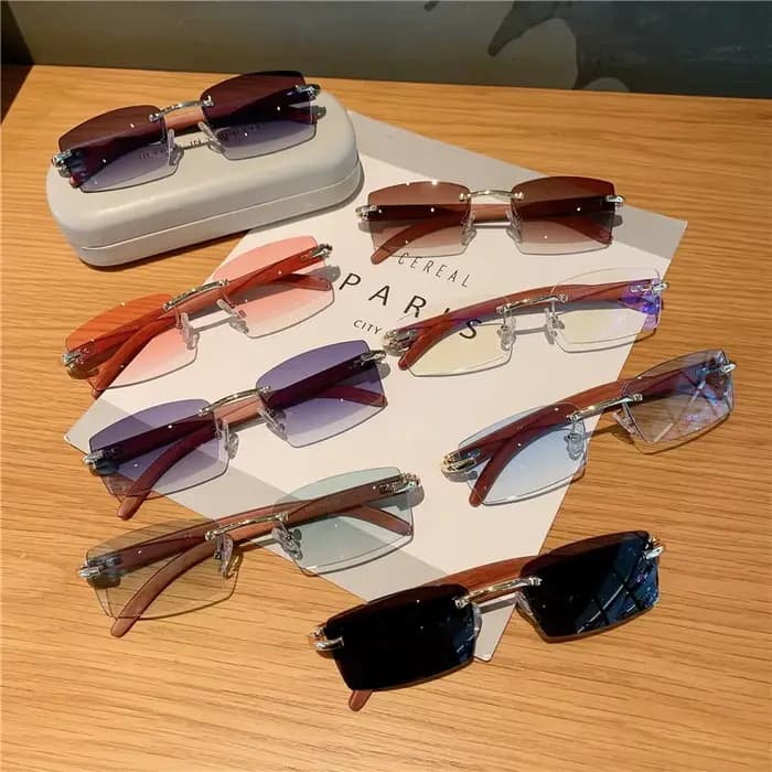 KAMMPT lunettes de soleil sans monture pour hommes femmes motif en bois marque de luxe rétro