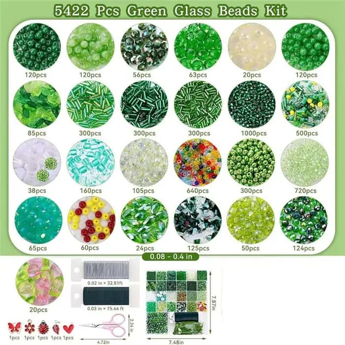 Kit de perles en verre vert BSEVB-5422 pour la création de plantes en perles