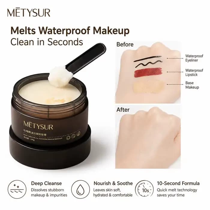 Baume démaquillant visage 100g à l'huile de rose, fond rapidement en 10 secondes, démaquille le maquillage waterproof, nettoyant doux et en profondeur pour tous types de peau