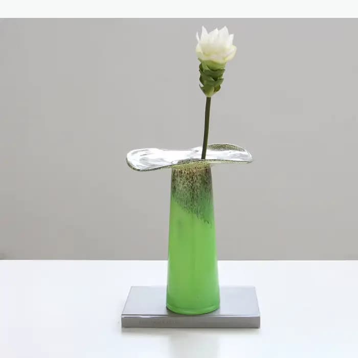 Vase en verre à bordure feuille de lotus, artisanat, pots à fleurs, décoration de table, arrangements floraux, vases floraux, décoration esthétique de la pièce