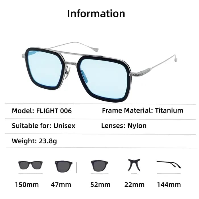 Lunettes de soleil de luxe carrées à double pont Dita Style Flight 006 bleues