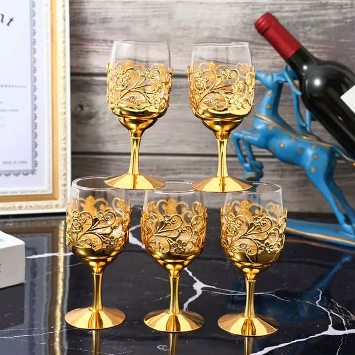 Gobelet à cadre métallique avec gravure nordique, gobelets creux pour vin doré, fournitures pour fête de mariage