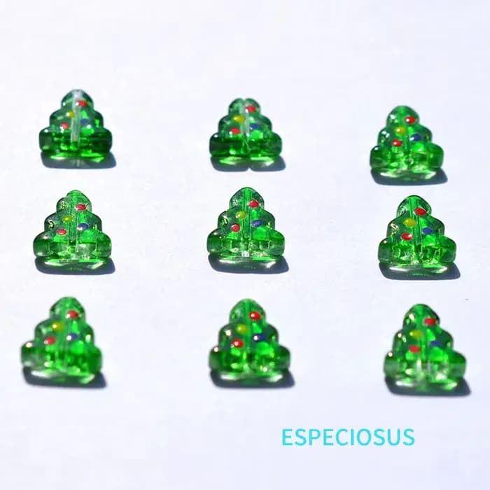 Perles d'arbre de noël en verre de couleur verte, Bracelet peint, entretoise, breloques artisanales, résultats de fabrication de colliers, accessoires de bijoux