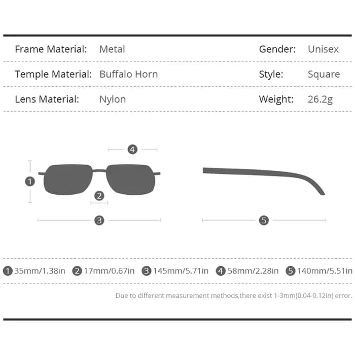 Lunettes de soleil carrées en corne de buffle pour hommes et femmes