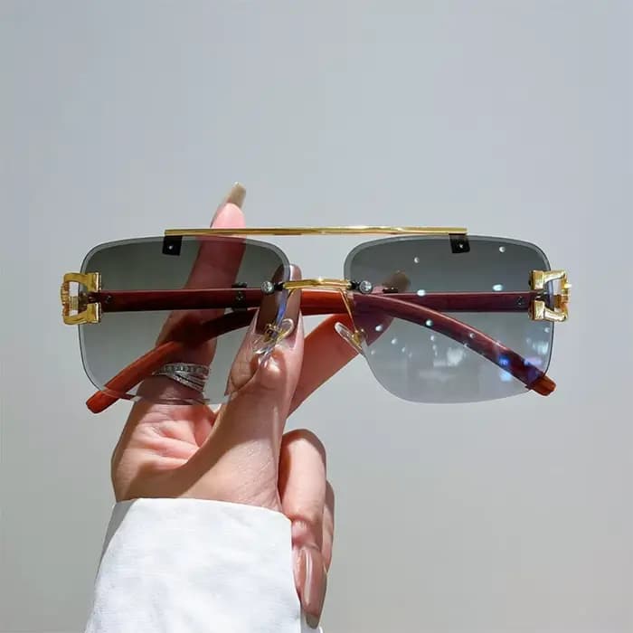 Vintage homme Double faisceau lunettes de soleil femmes sans cadre clair carré noir rouge