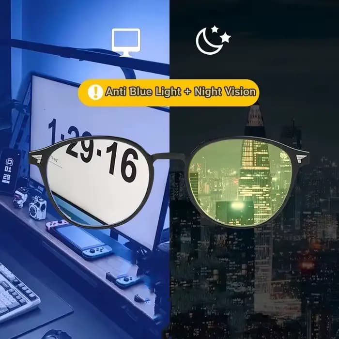 Lunettes de vision nocturne à monture ronde et verres jaunes pour hommes et femmes