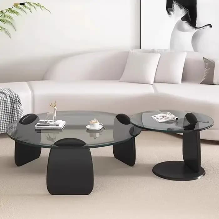 Table basse en verre avec Sculpture moderne, Table centrale en verre trempé, Style artistique, salon, canapé, placage des Tables d'appoint