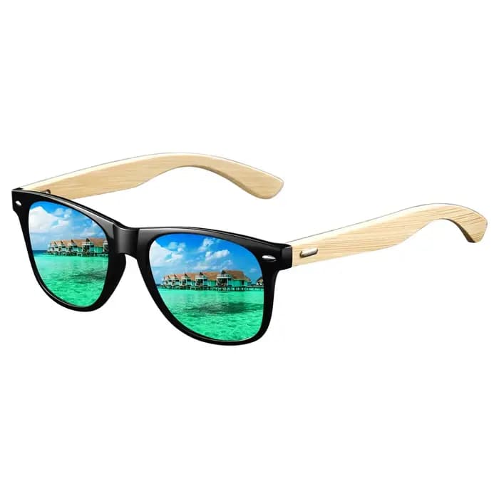 Lunettes de soleil carrées vintage en bois de bambou