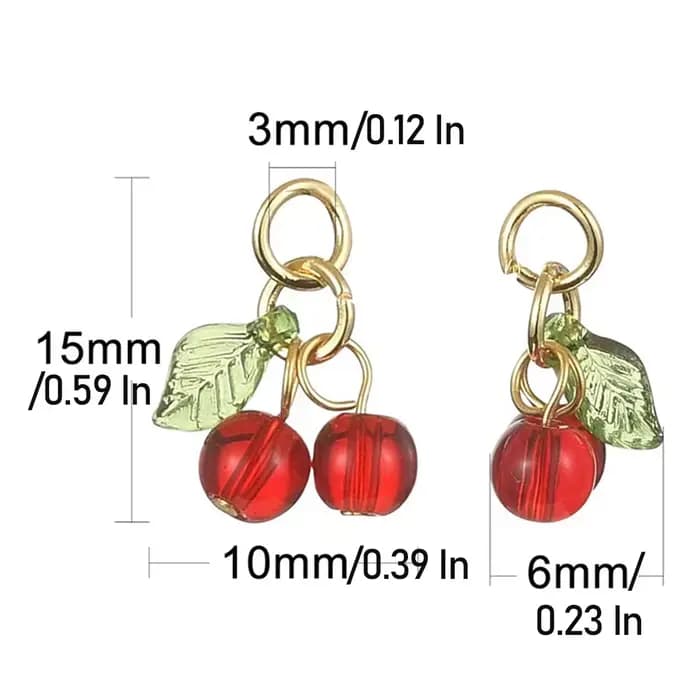 Breloques en verre 3D cerise rouge acrylique, pendentifs de fruits pour bricolage, boucles d'oreilles, colliers, porte-clés, accessoires de fabrication de bijoux, 10 pièces/paquet 