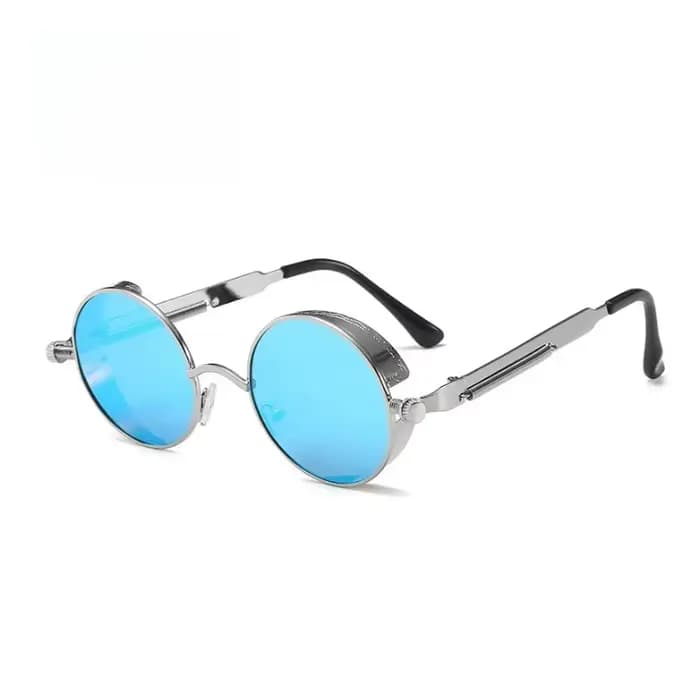 Lunettes de soleil rétro à monture ronde avec charnières à ressort en métal avec lentilles réfléchissantes et colorées