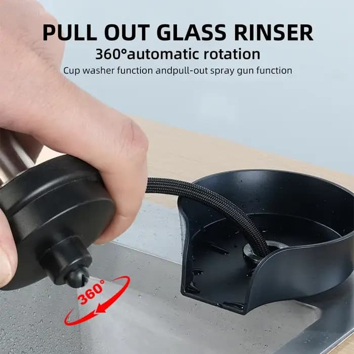 Rinceuse de verre pour évier de cuisine, lave-gobelets, bec rotatif résistant à 360, conception de pulvérisation nervurée