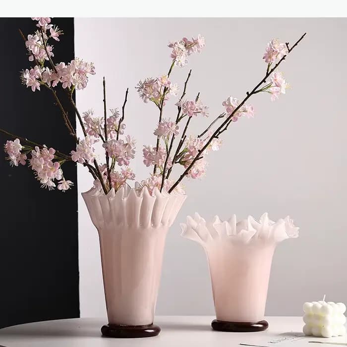 Vase en verre décoratif à bordure en feuille de lotus, pots pour plantes hydroponiques, décoration de table, arrangement floral, vases, décoration esthétique de la pièce