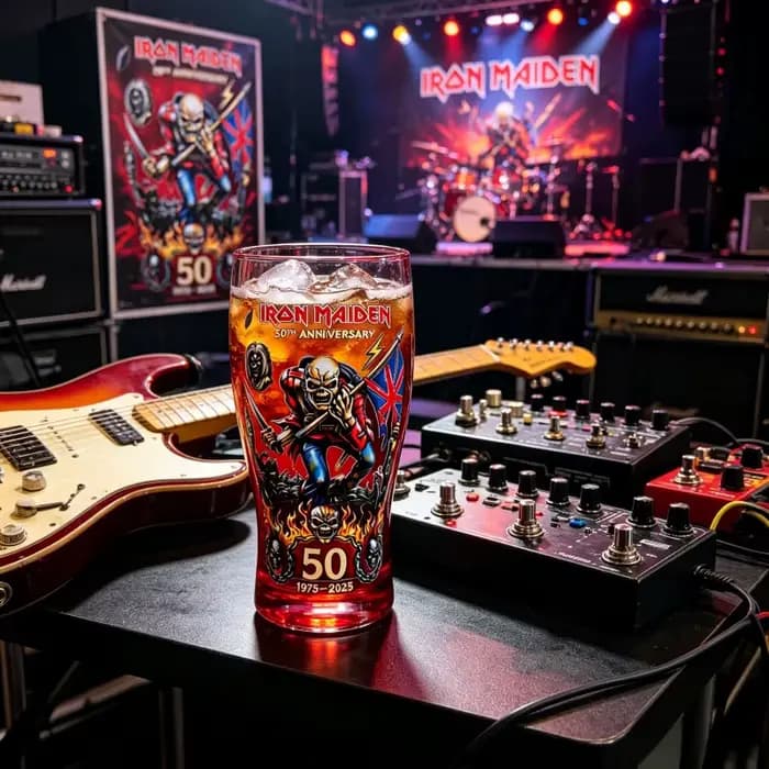 Verre à bière à thème Iron Maiden 50e anniversaire, inspiré du groupe de heavy metal, objet de collection pour bar, maison et fête