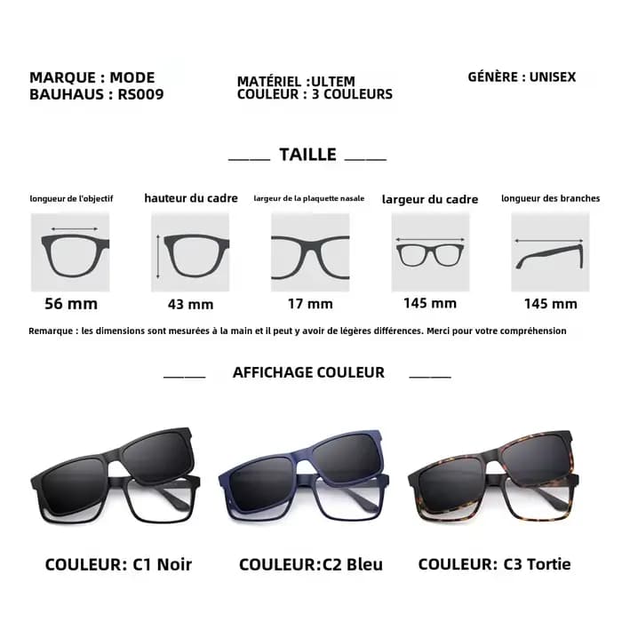 Lunettes de soleil à monture magnétique classique ultra-légère et combinaison