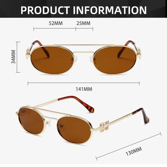 Lunettes de soleil ovales à double pont en métal pour femmes et hommes