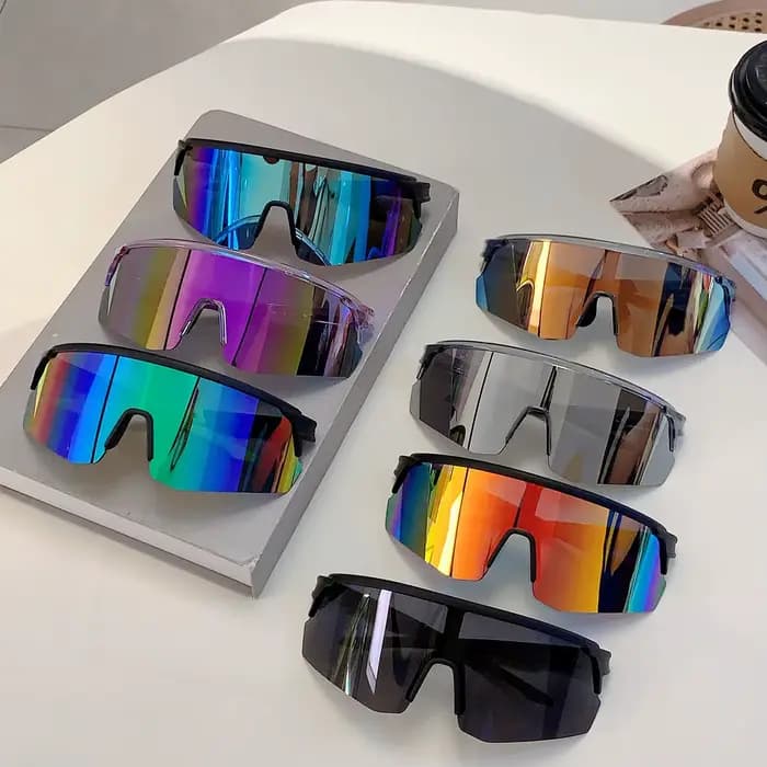 Lunettes de soleil de sport semi-sans bords, nouvelles lunettes de protection rondes enveloppées surdimensionnées pour l'extérieur, miroir tendance pour femmes, nuances de cyclisme