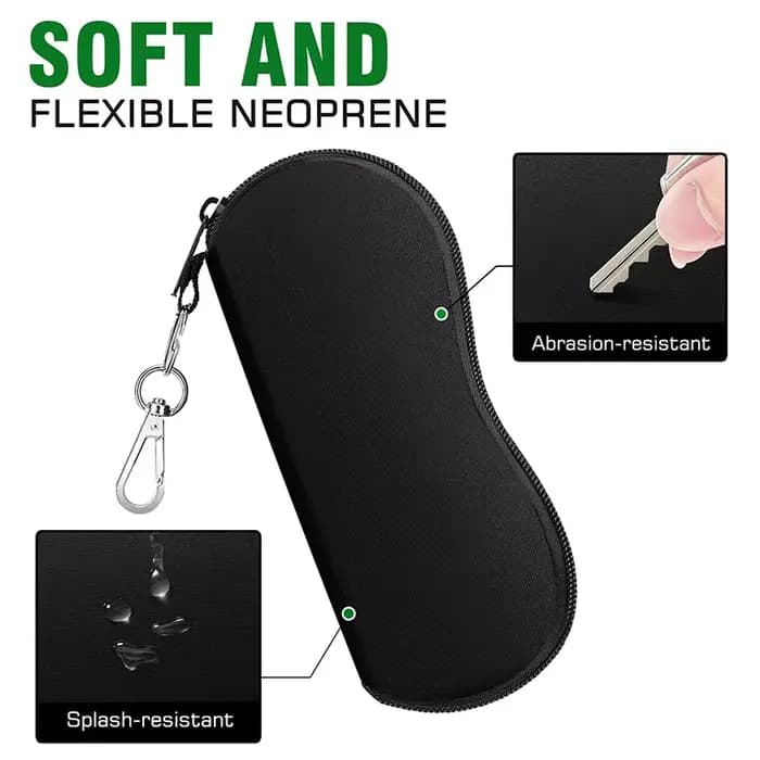 Étui à lunettes souple portable avec fermeture éclair et mousqueton