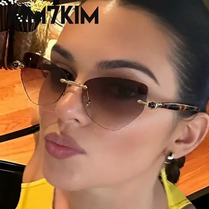 Vintage Sans Monture Cat Eye lunettes de Soleil Femmes 2026 De Luxe Marque Tendance Punk Polygone