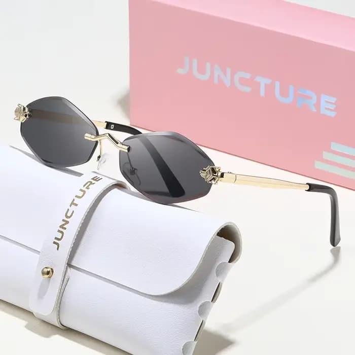 JUNCTURE mode petites lunettes de soleil polygonales pour femmes marque de luxe sans monture marron losange lunettes de soleil femme Vintage lunettes