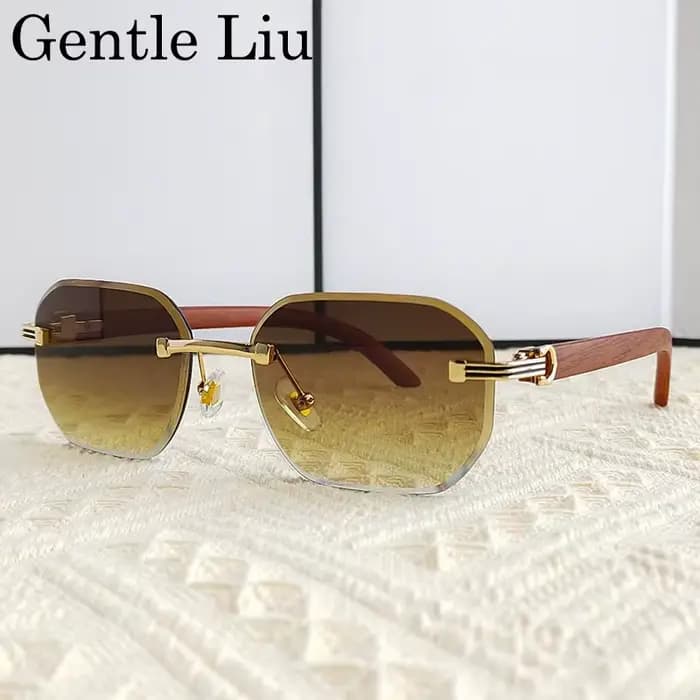 Lunettes de soleil vintage carrées sans monture pour hommes 2026 – Marque de luxe tendance