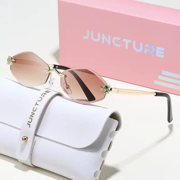 JUNCTURE mode petites lunettes de soleil polygonales pour femmes marque de luxe sans monture marron losange lunettes de soleil femme Vintage lunettes