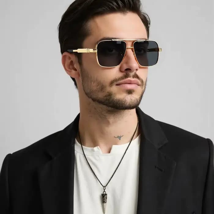 Lunettes de soleil modernes à Double faisceau en métal pour hommes