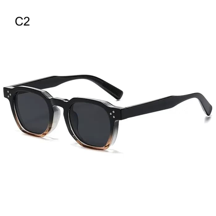 Lunettes de soleil rétro vintage à monture polygonale avec branches rayées et rivets