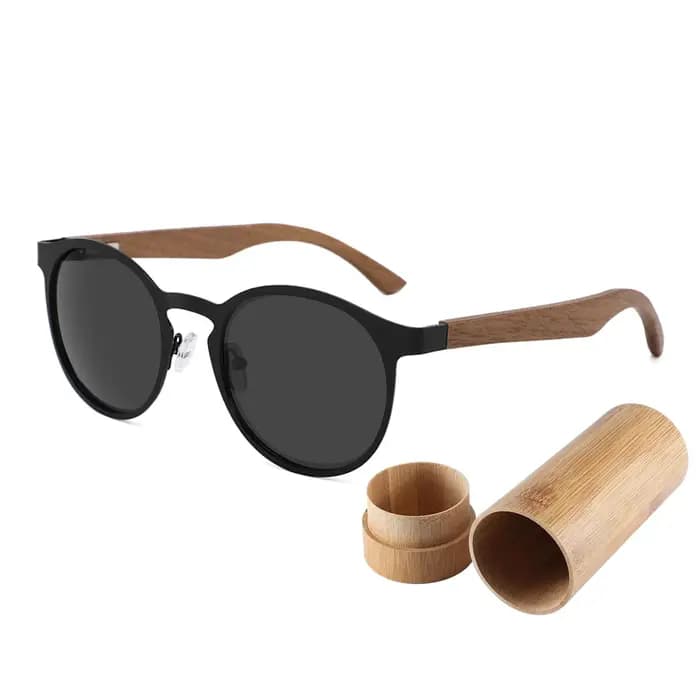 Deisgn élégant marque bambou bois lunettes de soleil polarisées rétro circulaire