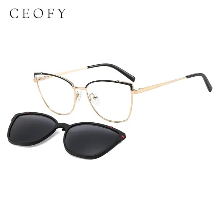 CEOFY lunettes de soleil polarisées rétro en métal oeil de chat femmes mode optique myopie montures de lunettes cadre de Prescription avec Clip