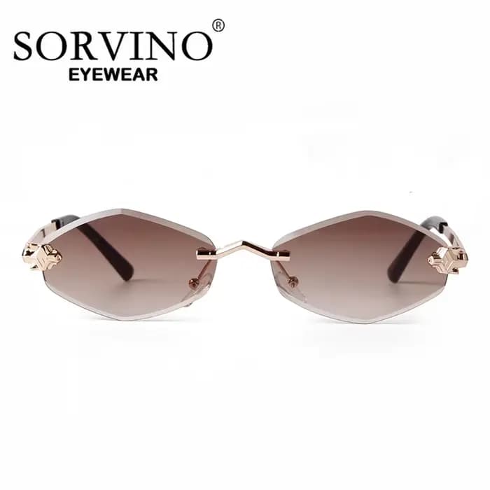 Lunettes de soleil en losange polygonales sans monture pour femmes