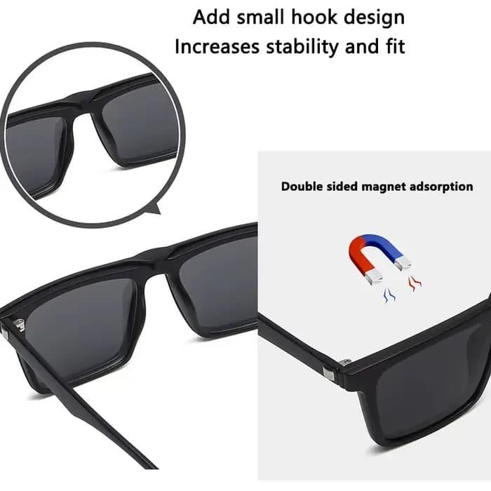 Lunettes de soleil polarisées carrées pour hommes avec clip magnétique 5 Lenes, monture TR90 grise,