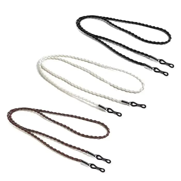 Cordon à lunettes 3 pièces en PU tressé à la main, style torsadé, simple et antidérapant, accessoire