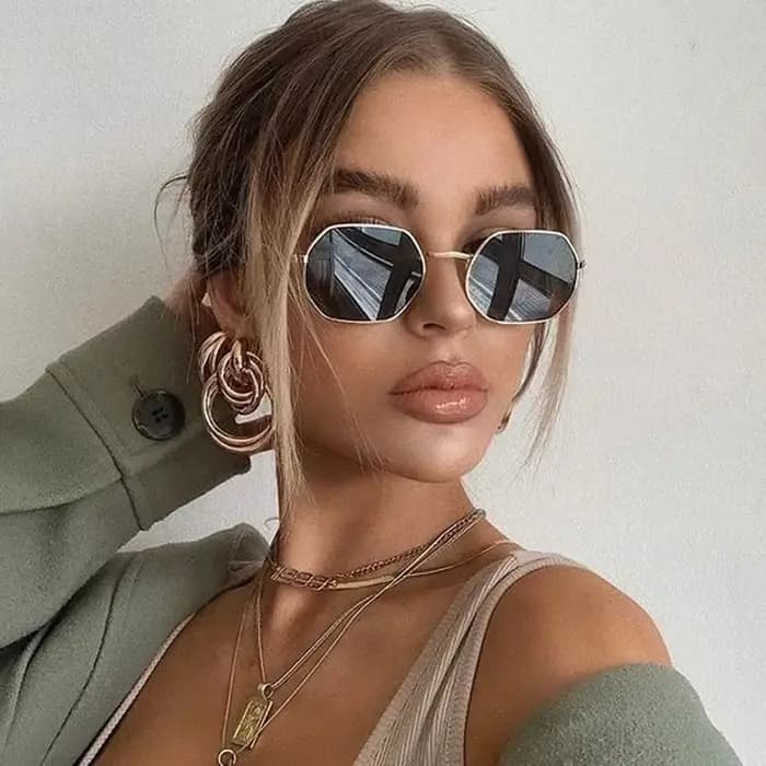 Hexagone jaune lunettes de soleil femme rétro marque concepteur classique