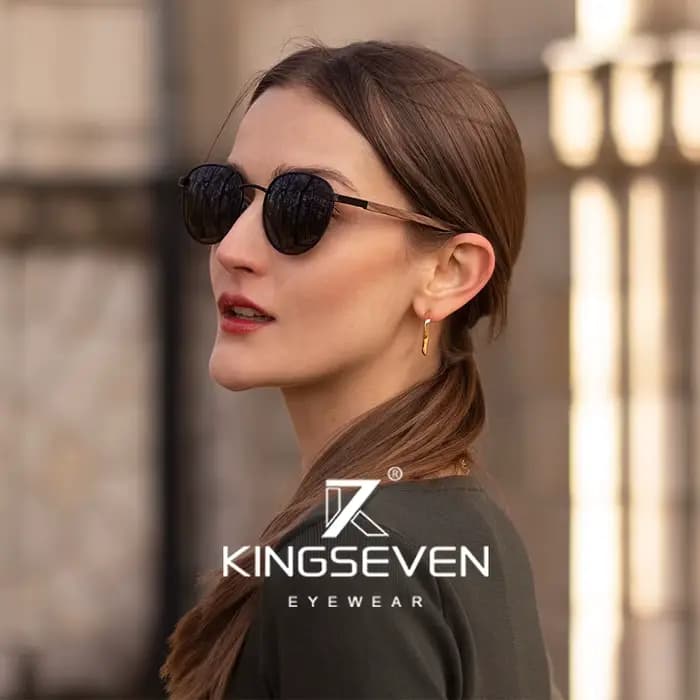 KINGSEVEN lunettes de soleil rondes en bois de noyer pour hommes lentille de Protection polarisée UV400