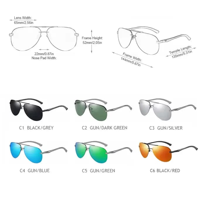 Lunettes de soleil polarisées pilote sans bords pour hommes et femmes, lunettes de soleil en alumini