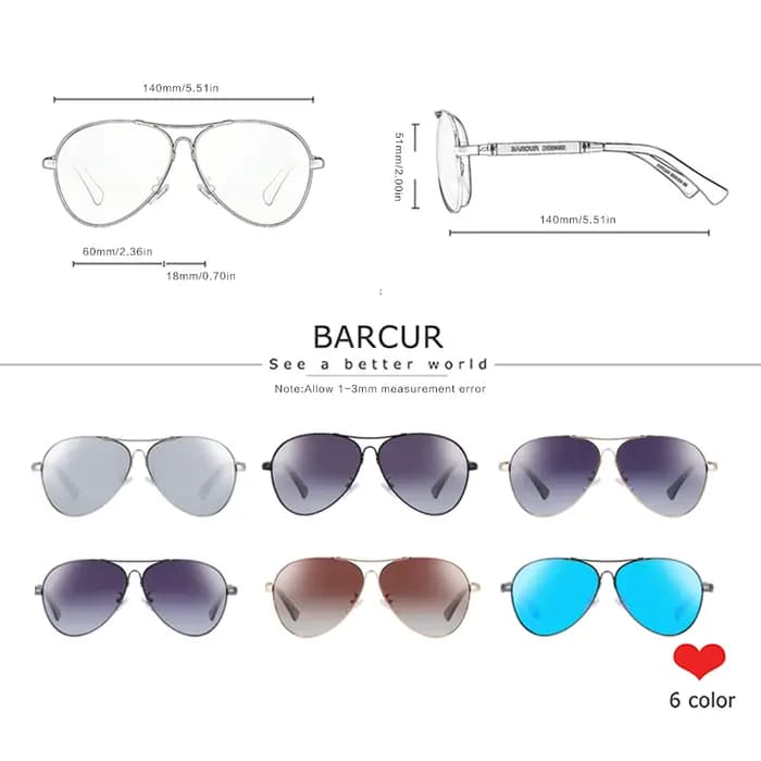 BARCUR Design titane alliage lunettes de soleil polarisées hommes lunettes de soleil femmes pilote d