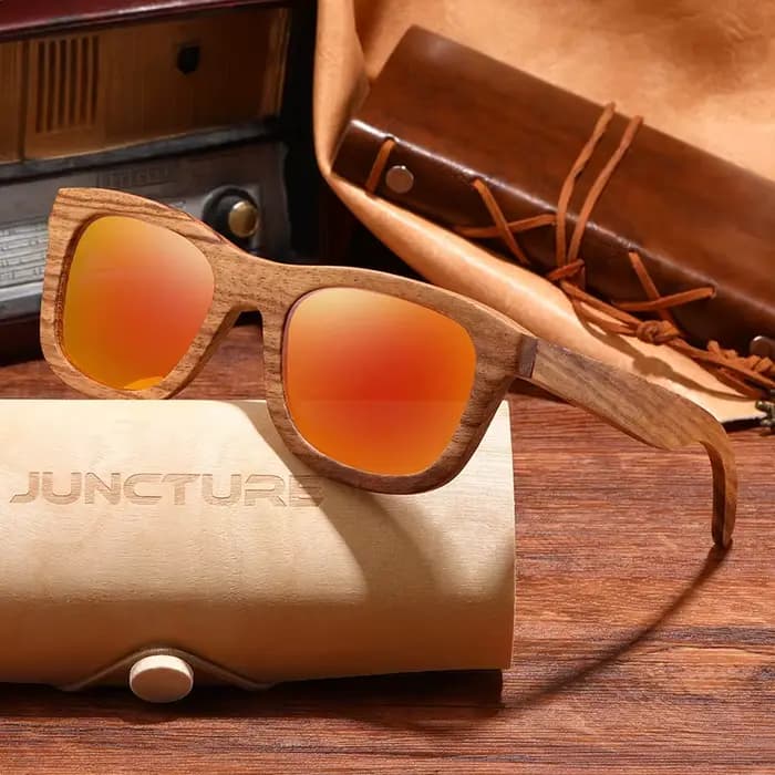 JUNCTURE mode bambou bois Vintage carré lunettes de soleil hommes femmes marque de luxe concepteur l