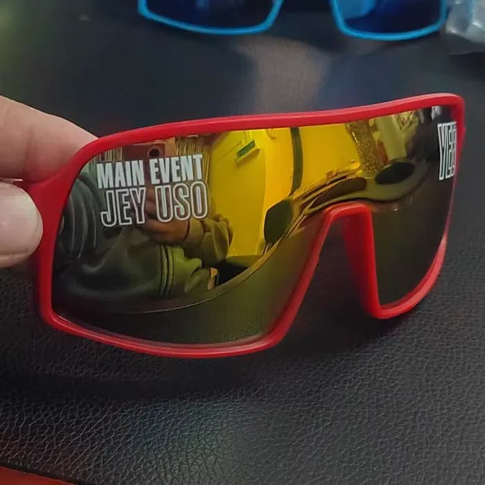 Lunettes de soleil sportives Blue YEET Jey Uso Yeet MAIN EVENT, verres bleus, Bloodline USOS, couleu