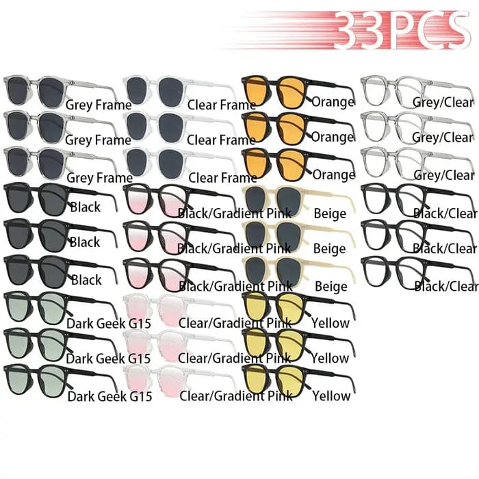 33PCS Lunettes de soleil unisexes rondes tendance avec verres dégradés rose poudré