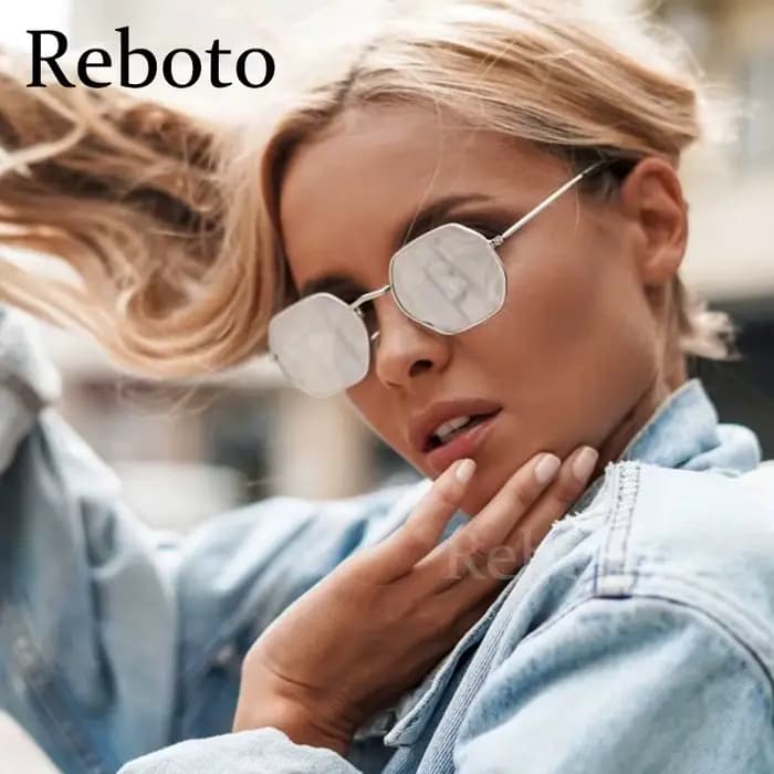 Hipster polygone lunettes de soleil pour femmes Vintage rétro argent miroir métal cadre