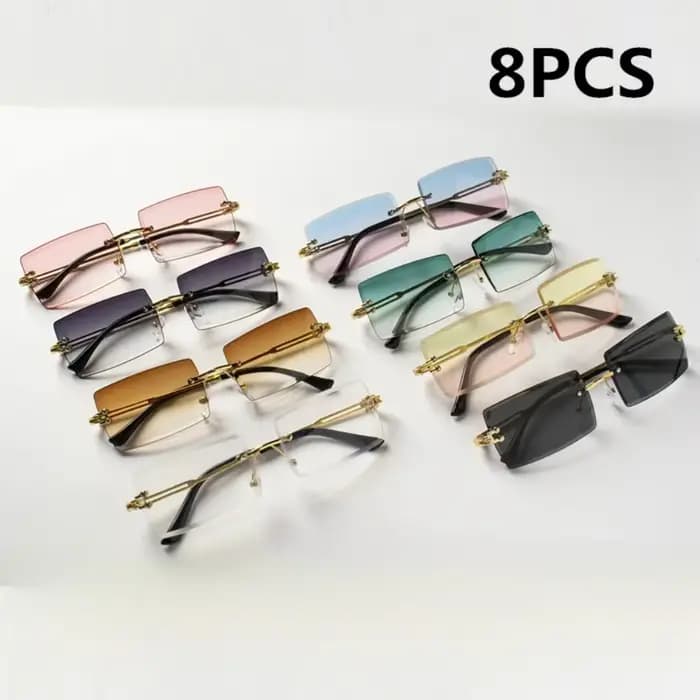 8 pièces mode lunettes de soleil sans monture femmes à la mode petit rectangle lunettes de soleil ét