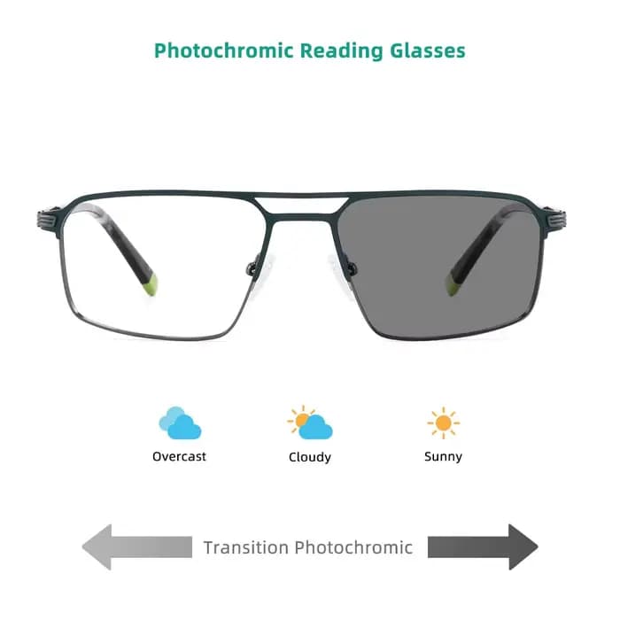 YINSQER Lunettes de lecture photochromiques pour hommes, monture carrée durable, UV400 et anti-lumiè